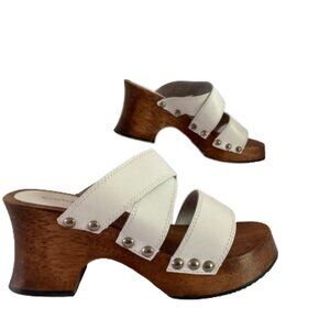 Candie's Vintage Y2K Chunky Wood Platform Sandals White Leather Women's Size 7